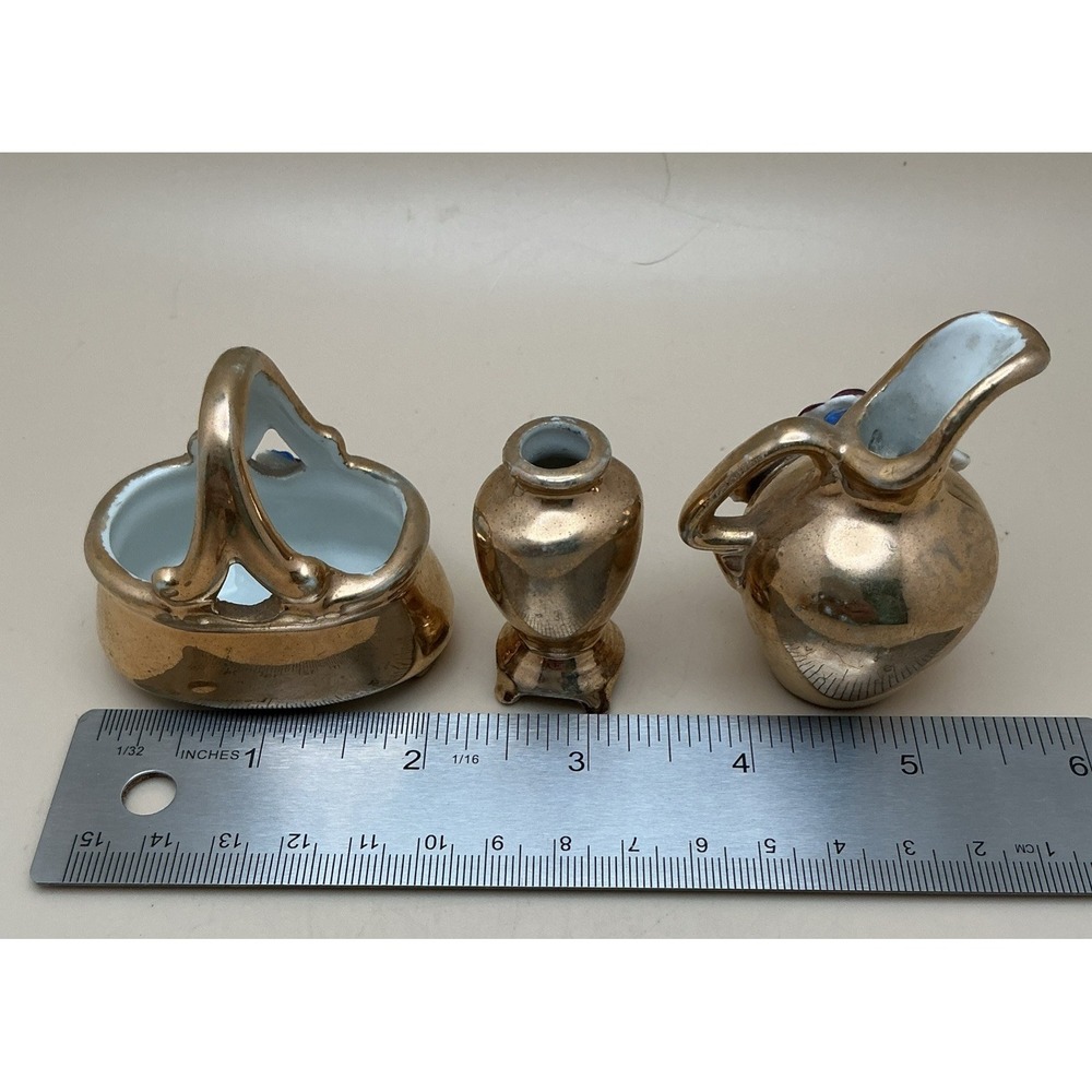 Miniature Vintage Japanese Porcelain Lusterware Vases Pitchers, Pre WW2 Lot of 7 - Picture 14 of 14